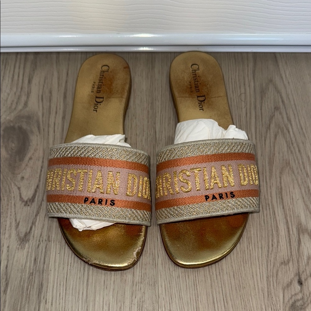 Dior Gold and Tan Metallic Sandals